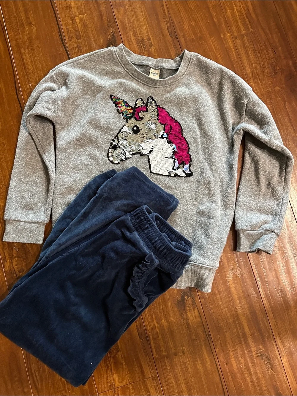 OshKosh Unicorn Flip Sequin Sweatshirt Wonder Nation Velour Pants 10